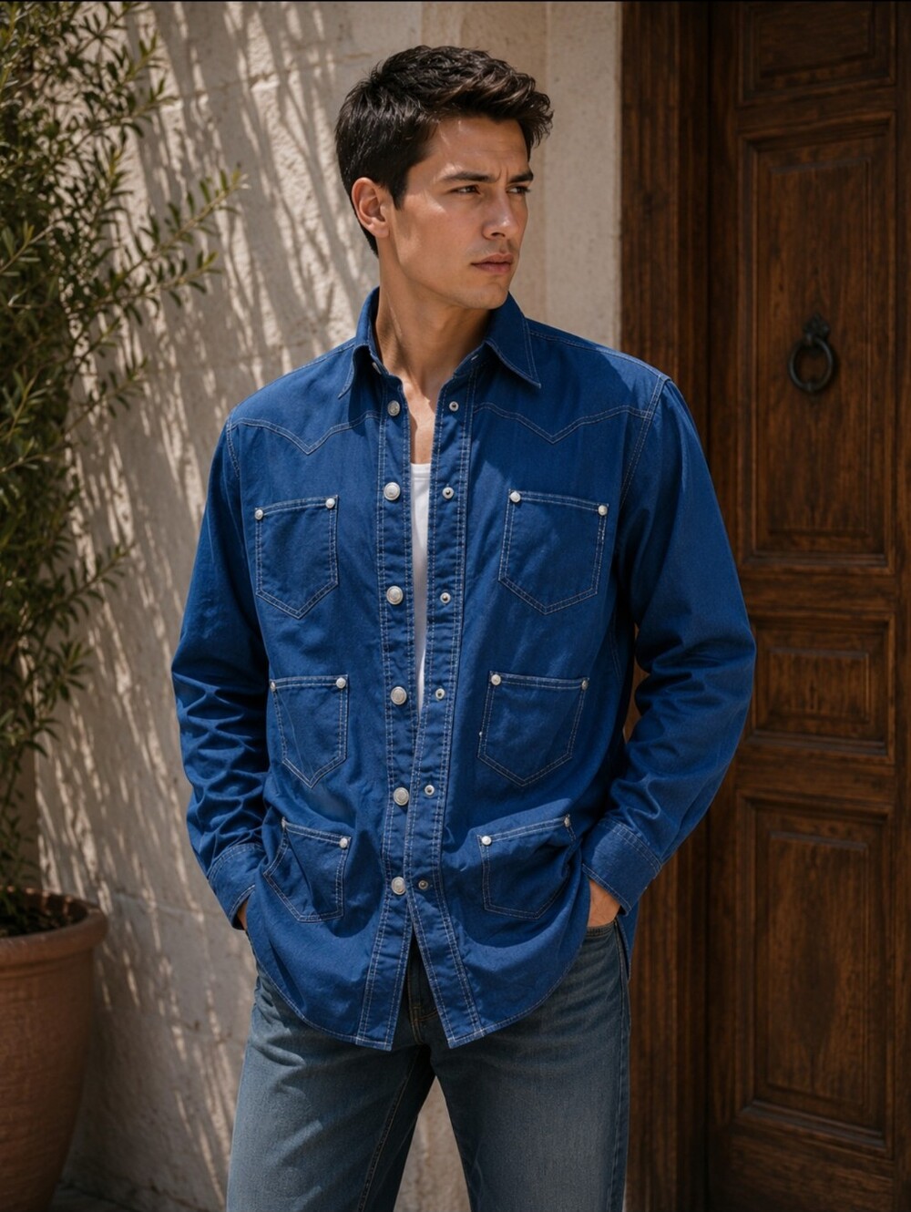 ICEBERG vintage Rare 6 Front Pockets Jacket Shirt Size M Men's Navy Blue #C